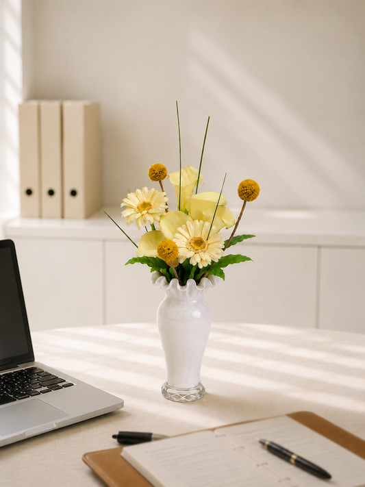 Home & Workspace Flower Subscription|Fresh flower arrangement in white vase for home office, 家居、公司及工作空間鮮花訂閱 | Serene Haven