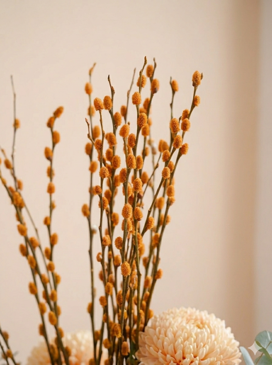 賀年枝材細節|Golden festive branches in elegant arrangement