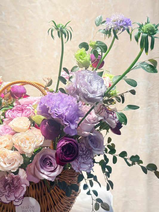 花材細節 Close-up|Pastel roses & lilac seasonal flowers