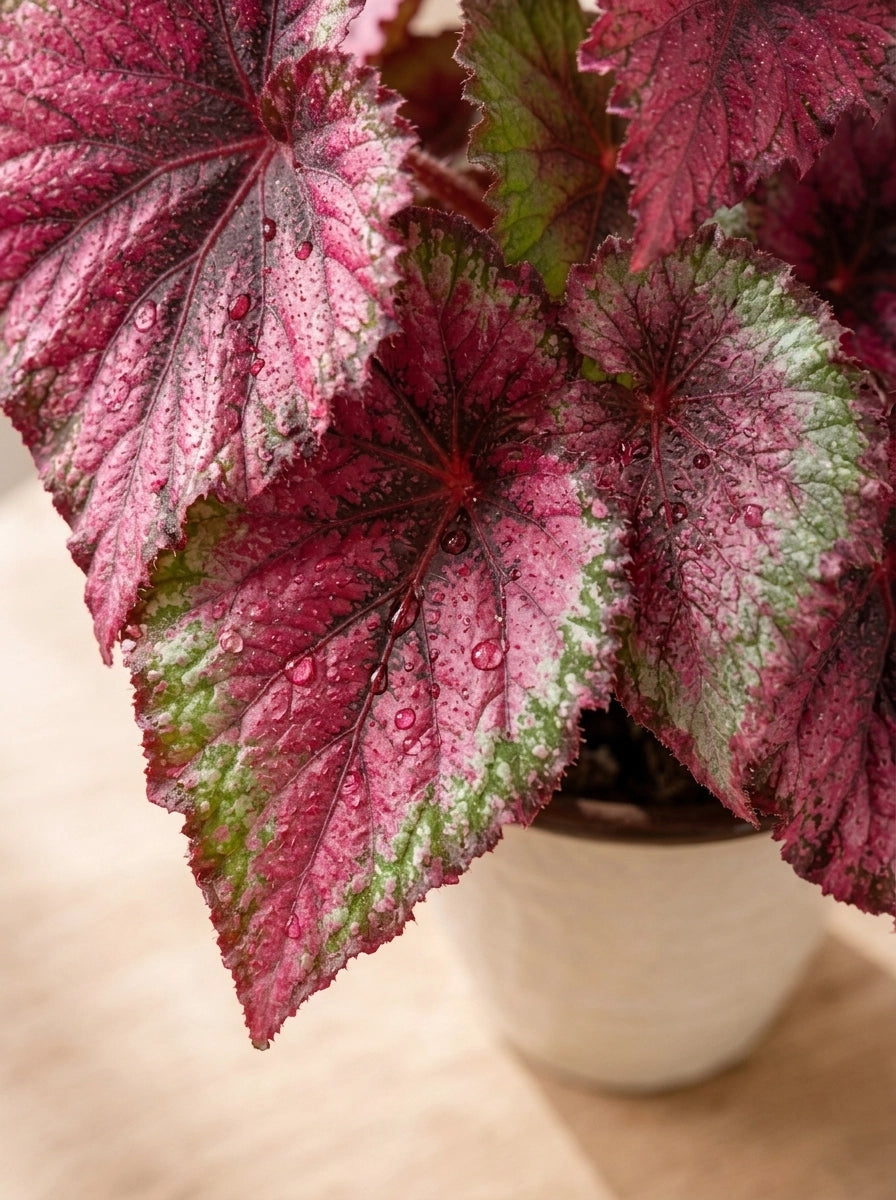 Close-up of Miss Provence Begonia 普羅旺斯秋海棠 pink and silver foliage|觀葉植物 for modern home décor