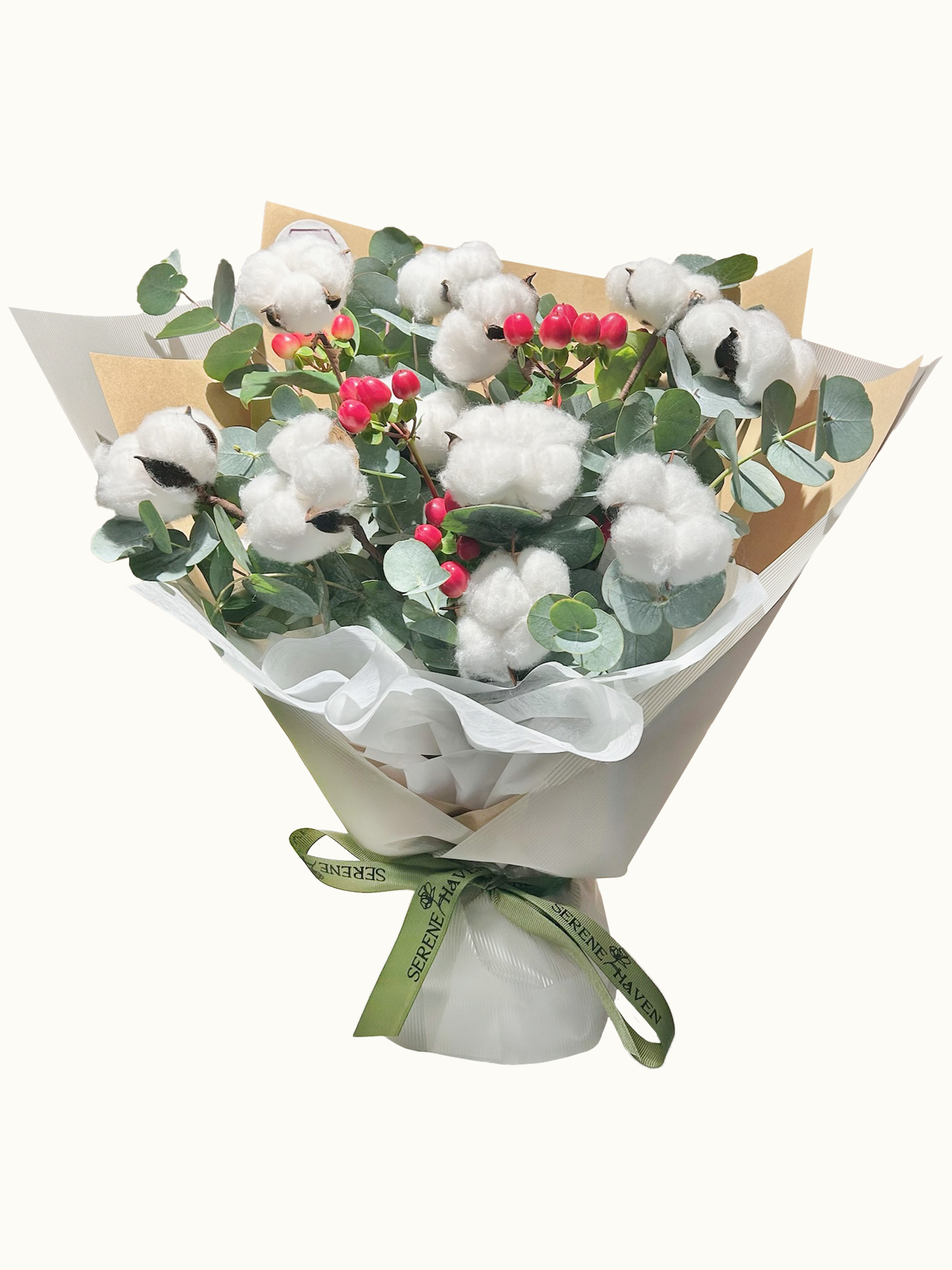 The Gentle Triumph 棉花花束|Cotton Flowers、Eucalyptus Bouquet|Serene Haven Floristry