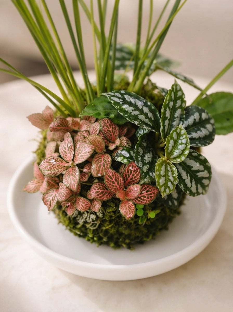 Forest Harmony Kokedama 森林和諧日式苔蘚球，俯視角度，手工 Japanese Kokedama 植物