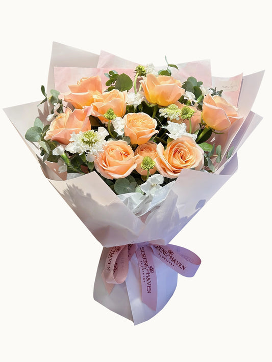 Apricot Whisper bouquet｜蜜桃玫瑰花束｜Peach rose bouquet by Serene Haven
