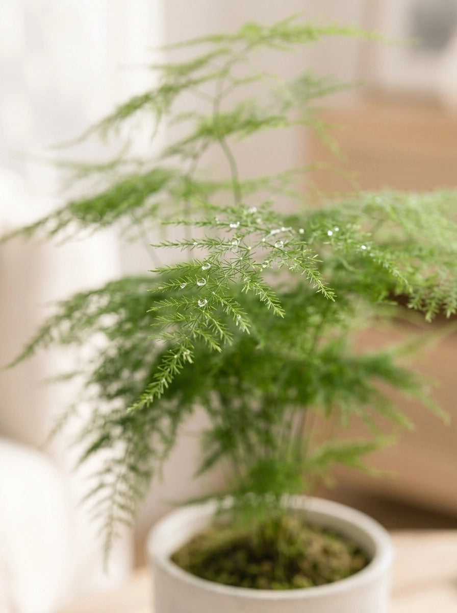 Asparagus Fern 文竹 in complementary ceramic pot with soft daylight｜優雅室內植物 for modern homes