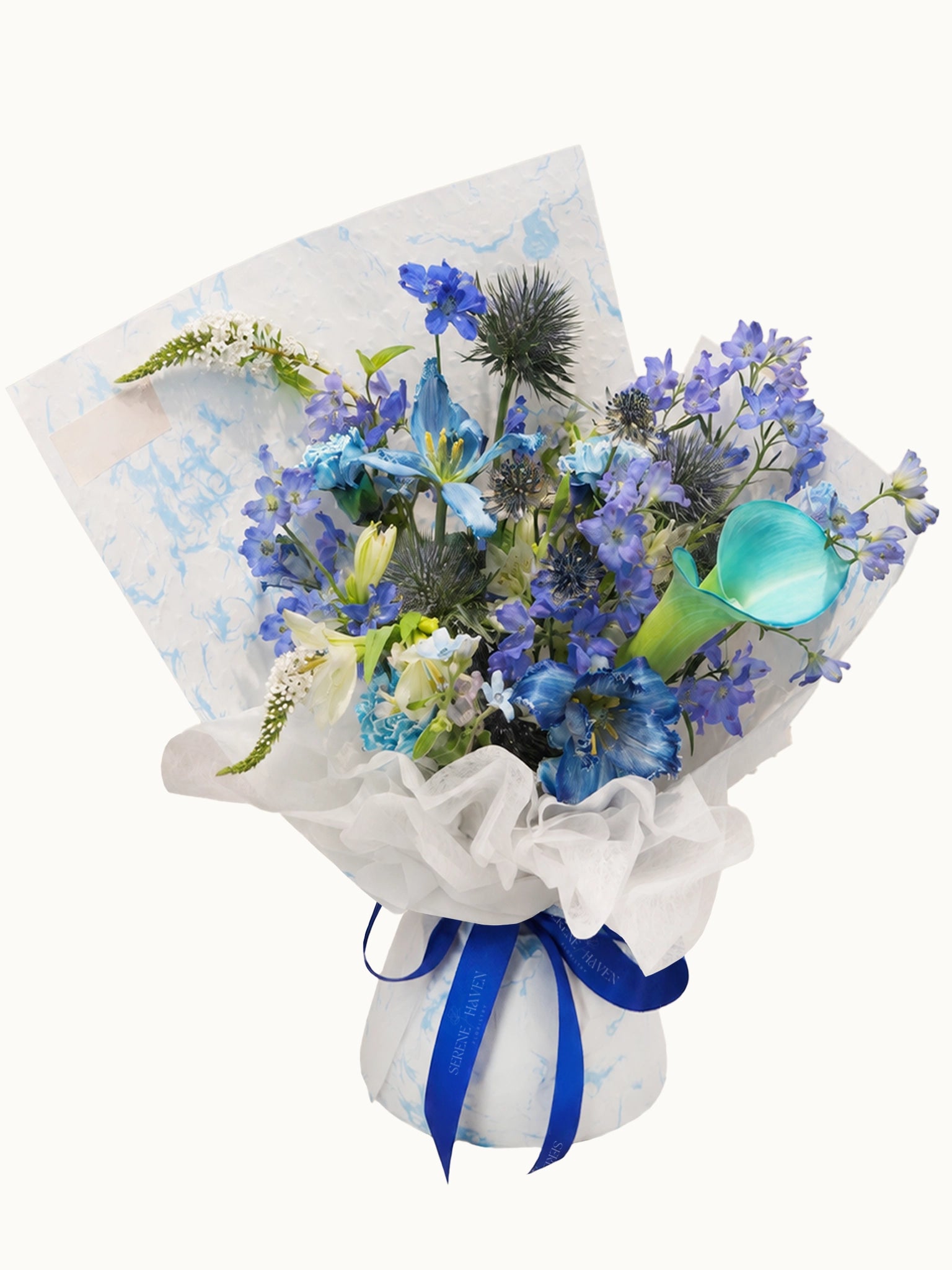 Azure Haven 花束｜Blue & White seasonal bouquet 藍白色鮮花花束，清新優雅，適合畢業、祝賀及送禮