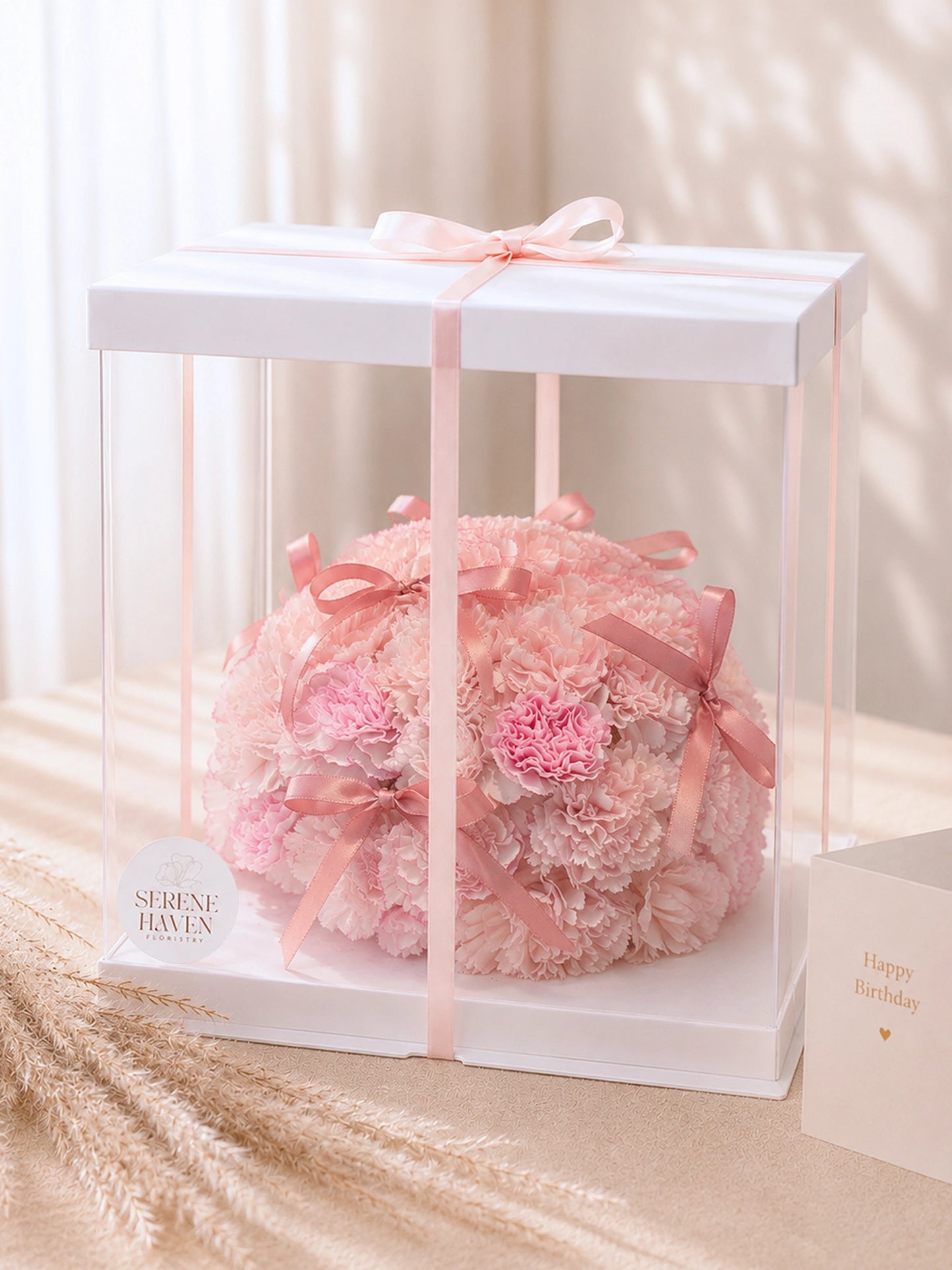 Bloom Cake - Rosy Petals｜粉紅康乃馨 Bloom Cake 禮盒包裝，birthday flower gift，Hong Kong florist