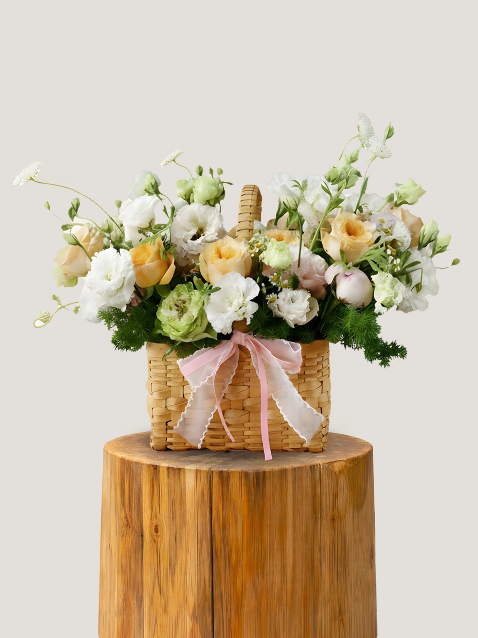 Blush Meadow Basket 花籃｜Ivory & blush floral basket