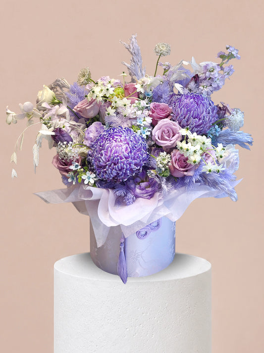 Serene Haven 西營盤花店 - Chapter of Amethyst 奢華紫色絲絨鮮花盒子花 flower box 紫玫瑰流蘇生日禮物