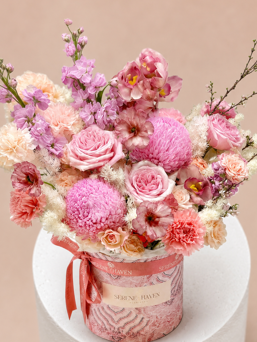 Serene Haven 西營盤花店 - Chapter of Joy 萬用送禮 堅固精緻高級圓形鮮花盒設計
