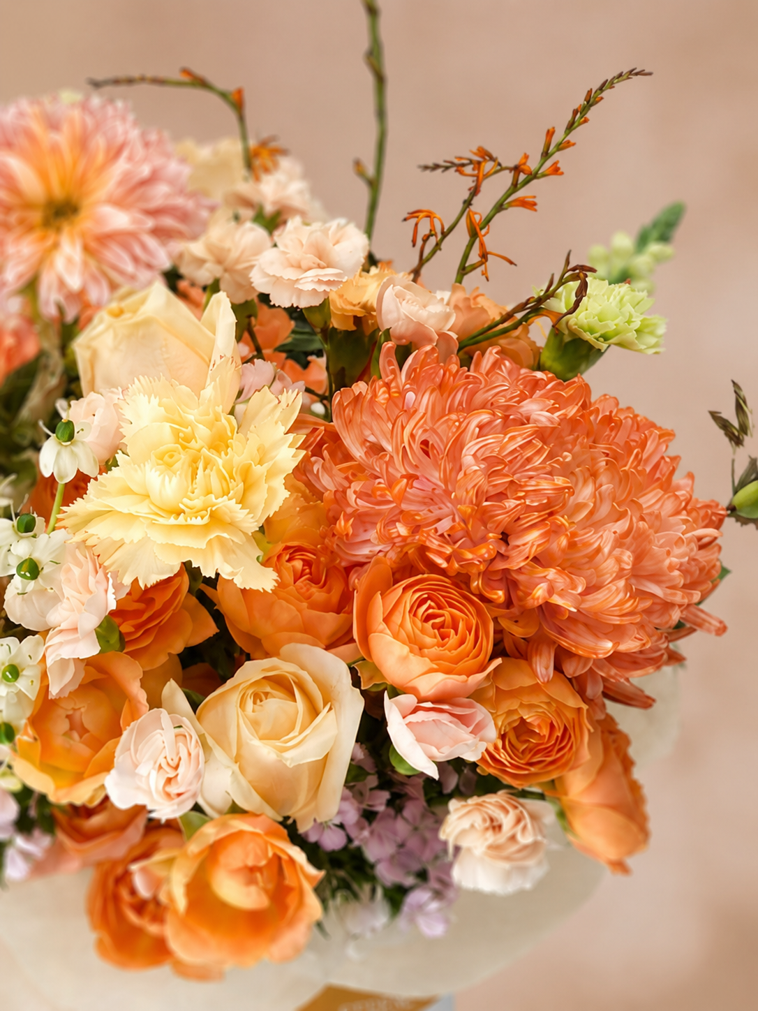 Chapter of Radiance 花藝特寫｜Orange seasonal flowers and roses close-up