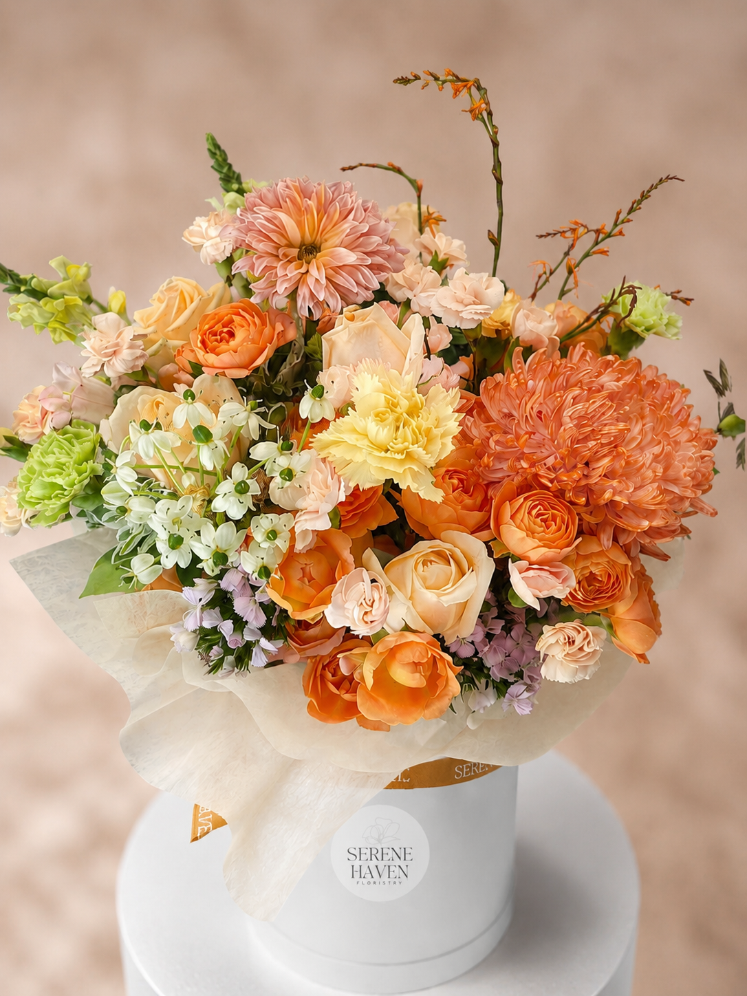 Chapter of Radiance 正面花盒｜Warm peach floral arrangement