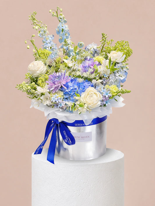 Serene Haven 西營盤花店 - Chapter of Serenity flower box 奢華鮮花盒子花 XL特大 平靜冷色調藍色鮮花禮物
