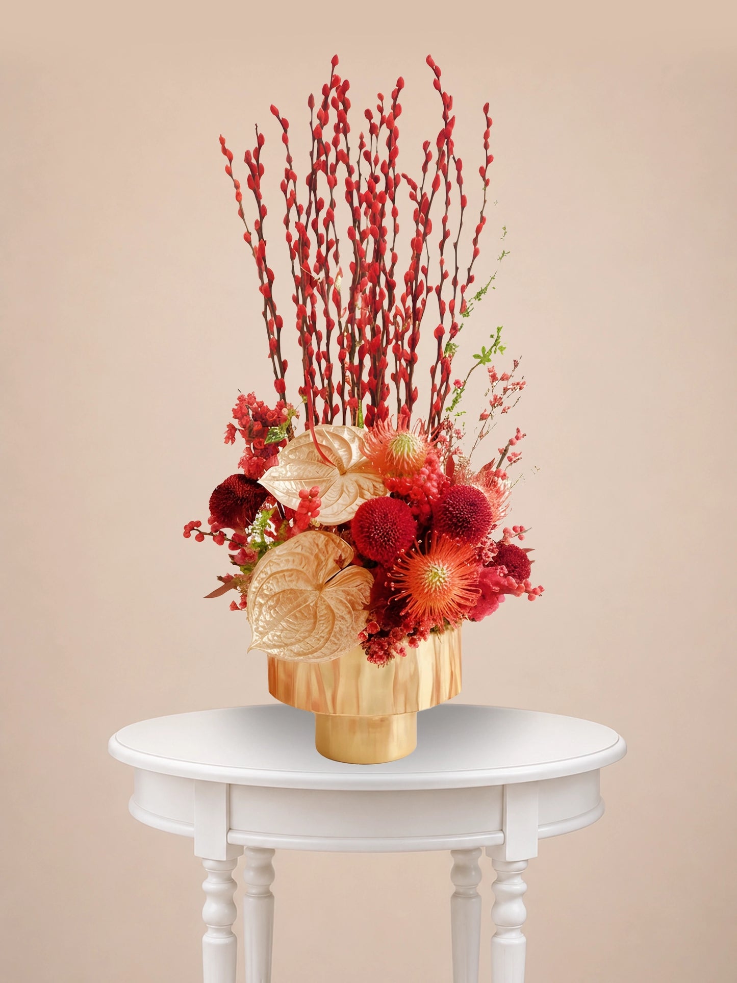 Coral Bloom Vase 珊瑚紅賀年花藝｜Festive floral arrangement for CNY & opening