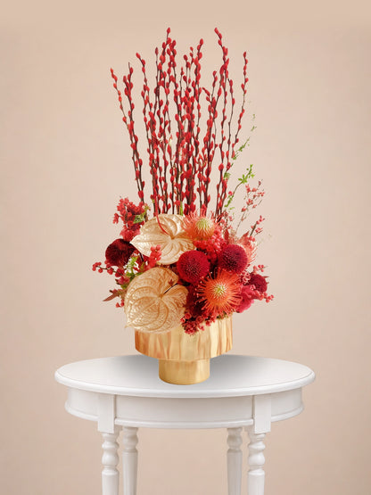 Coral Bloom Vase 珊瑚紅賀年花藝｜Festive floral arrangement for CNY & opening