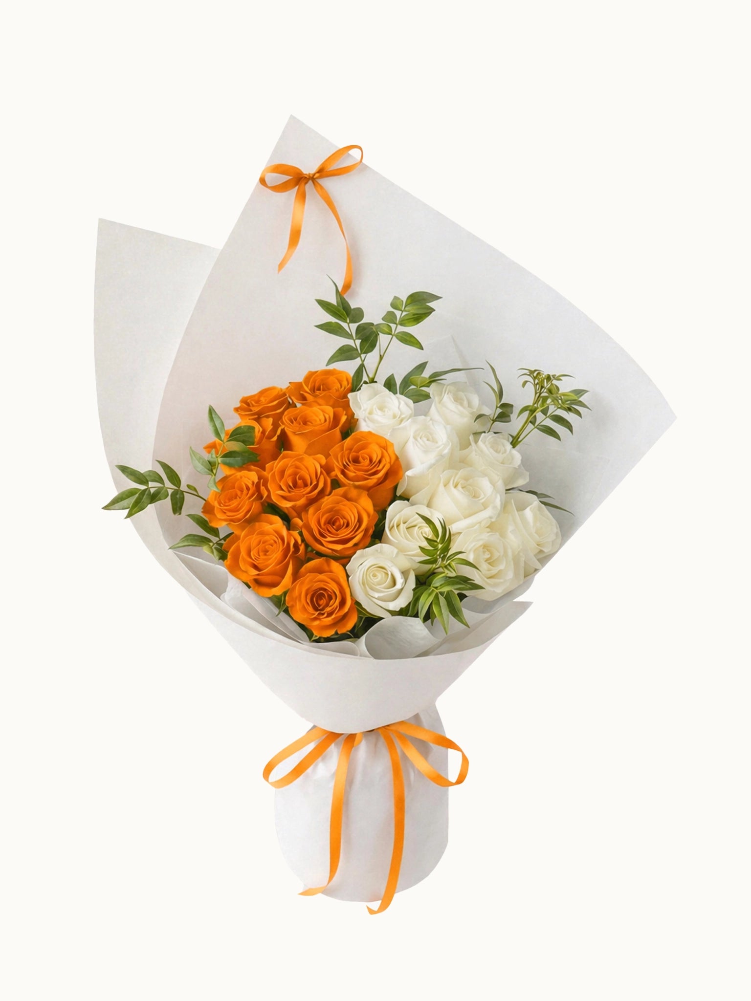 Cotton Kisses 橙白鮮花玫瑰花束，fresh orange & white rose bouque
