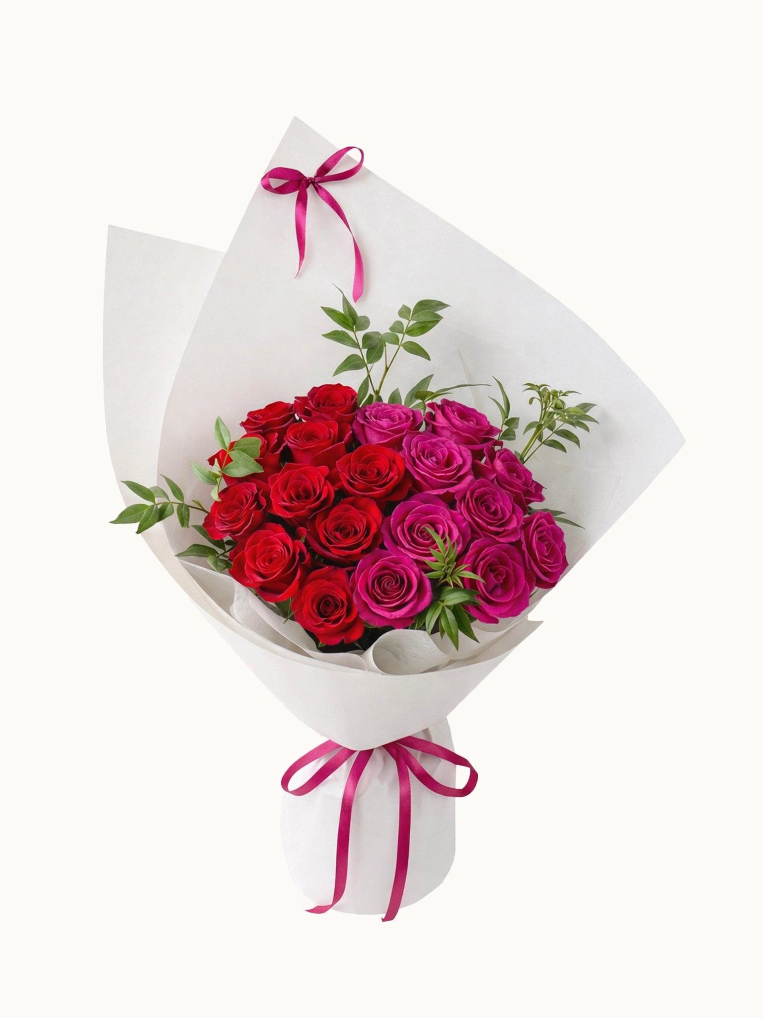 Cotton Kisses 紅及桃紅鮮花玫瑰花束，fresh red & fuchsia rose bouquet