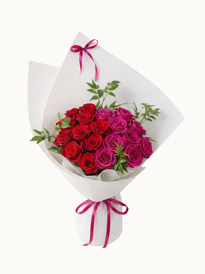 Cotton Kisses 紅及桃紅鮮花玫瑰花束，fresh red & fuchsia rose bouquet