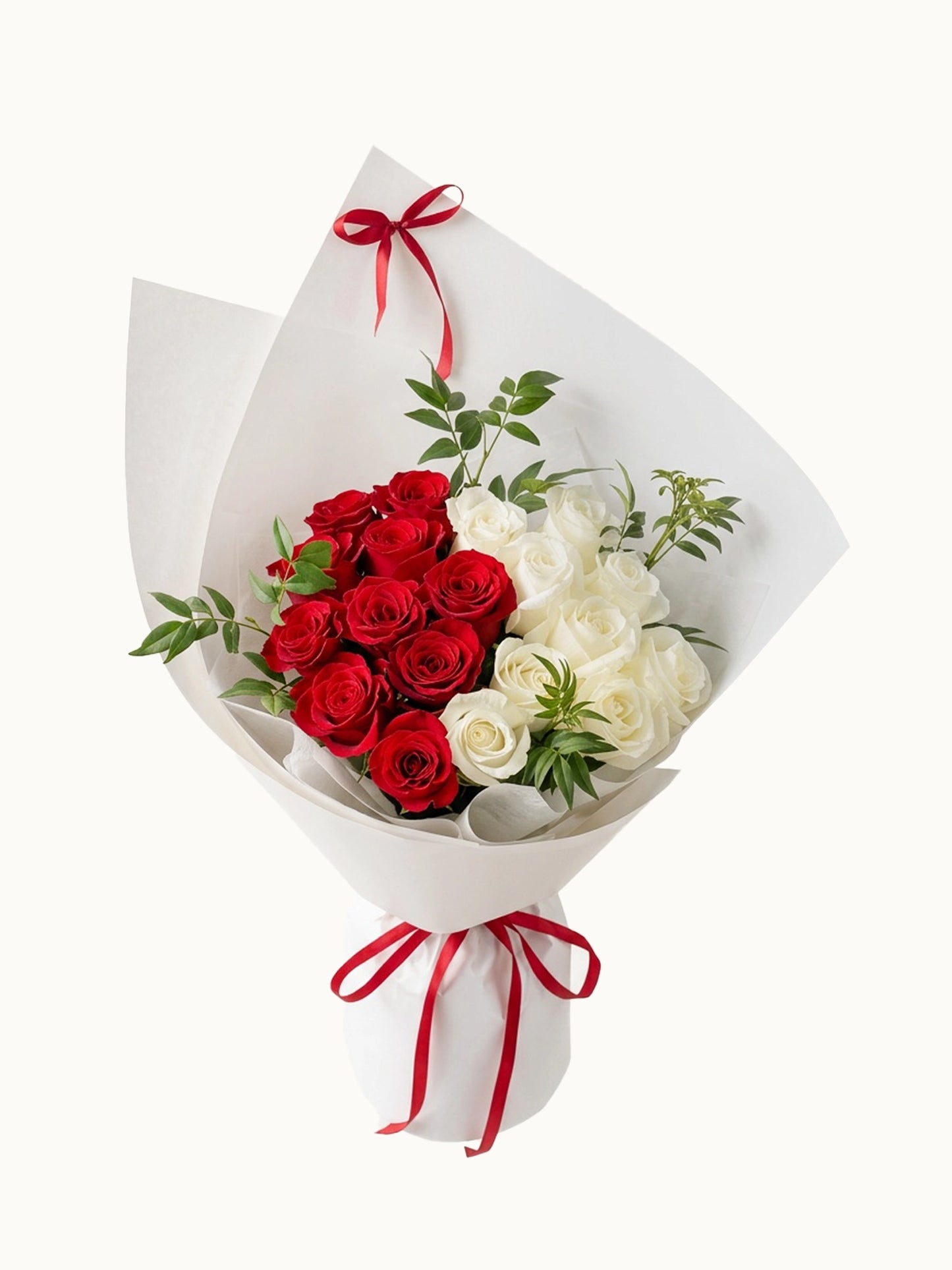 Cotton Kisses 紅白鮮花玫瑰花束，fresh red & white rose bouquet