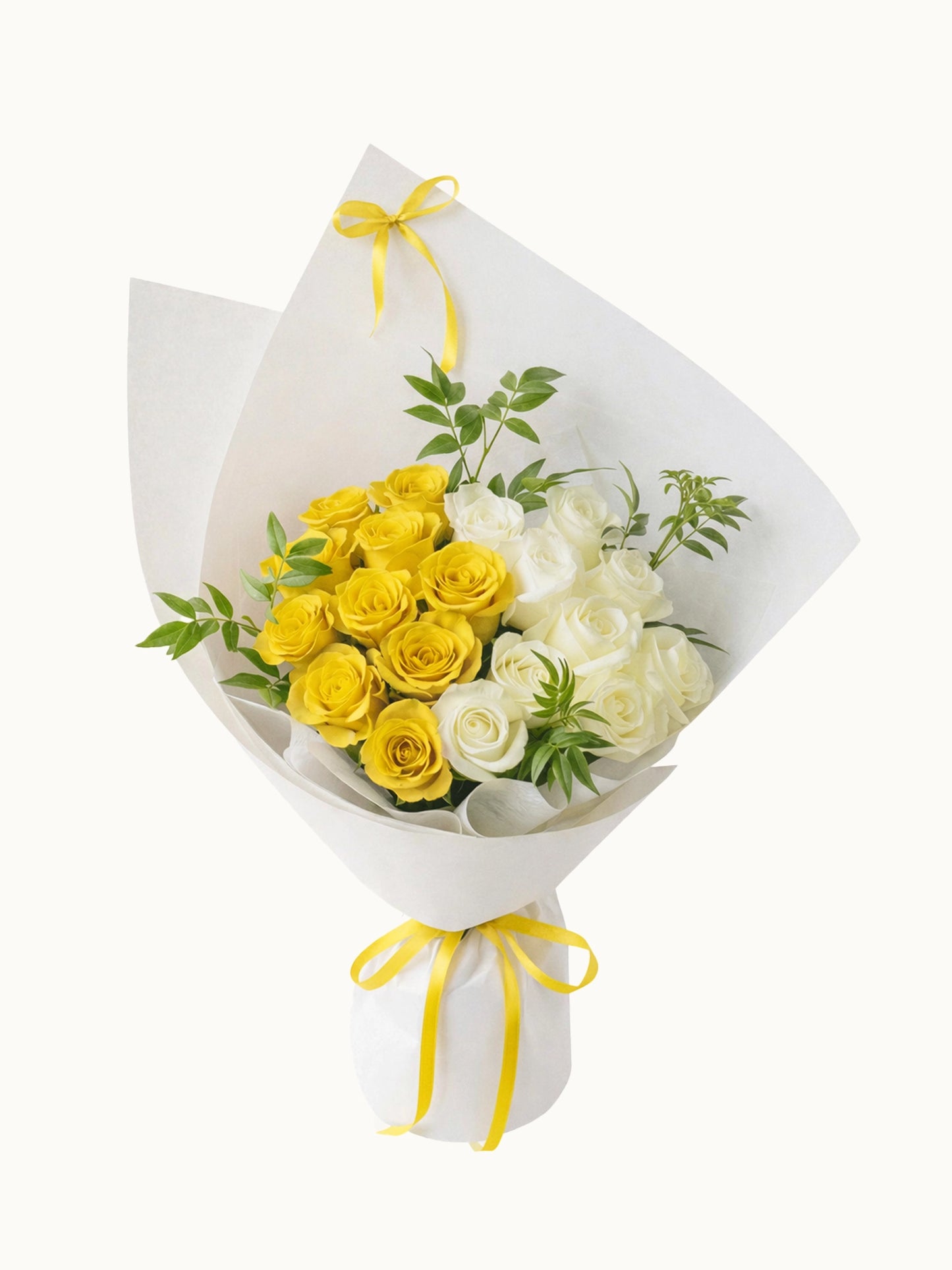 Cotton Kisses 黃白鮮花玫瑰花束，fresh yellow & white rose bouquet