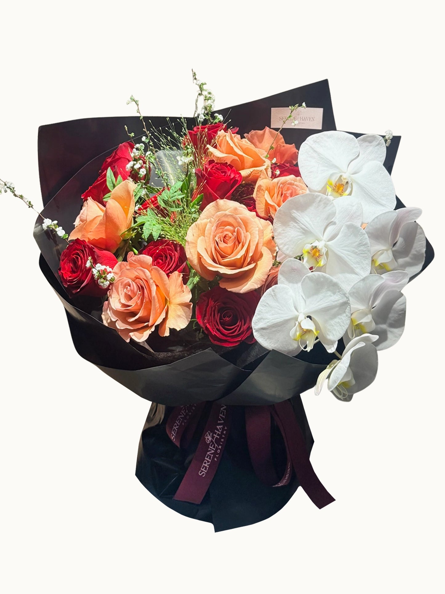 Eternal Vow紅玫瑰蘭花花束｜Luxury Rose & Orchid Bouquet｜Serene Haven Floristry