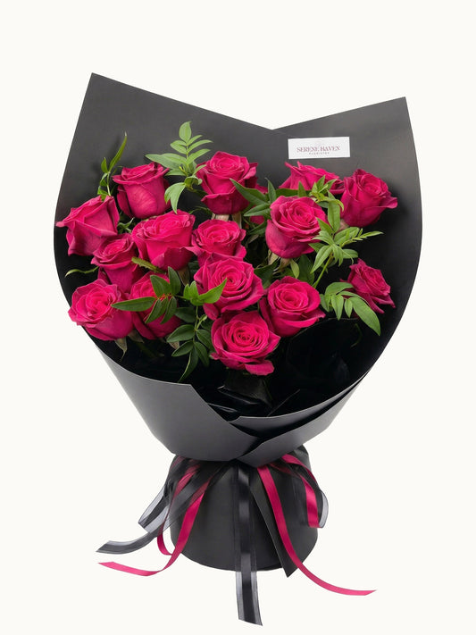Eternity 桃紅玫瑰鮮花花束，fresh fuchsia rose bouquet