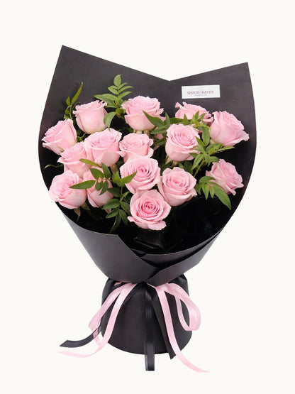 Eternity 粉紅玫瑰鮮花花束，fresh pink rose bouquet