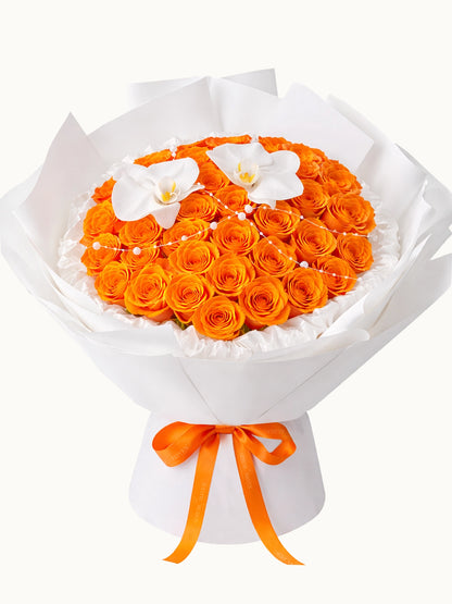 Ever After orange rose bouquet，活力 romantic flowers