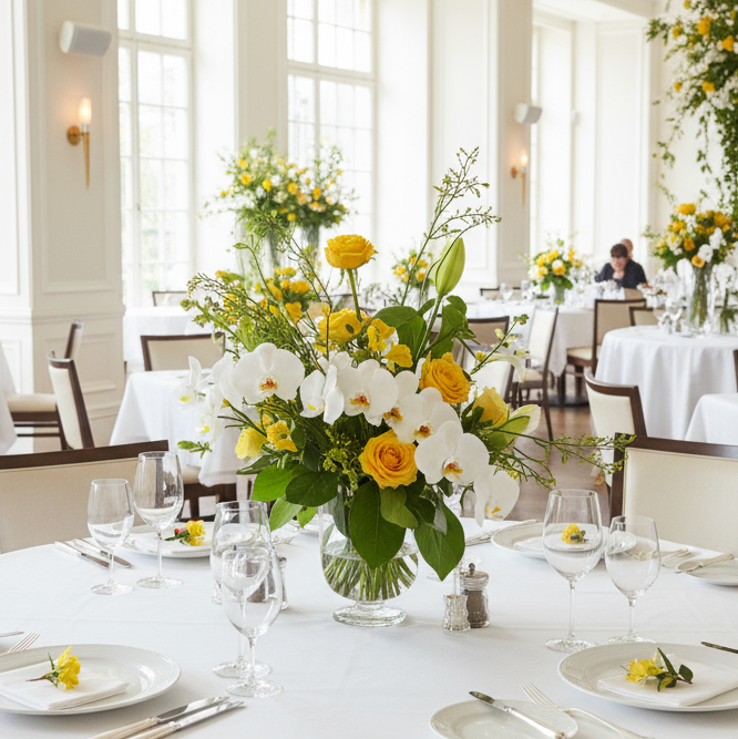 floristry helps to deco a event, maybe restaurant dining deco, bright