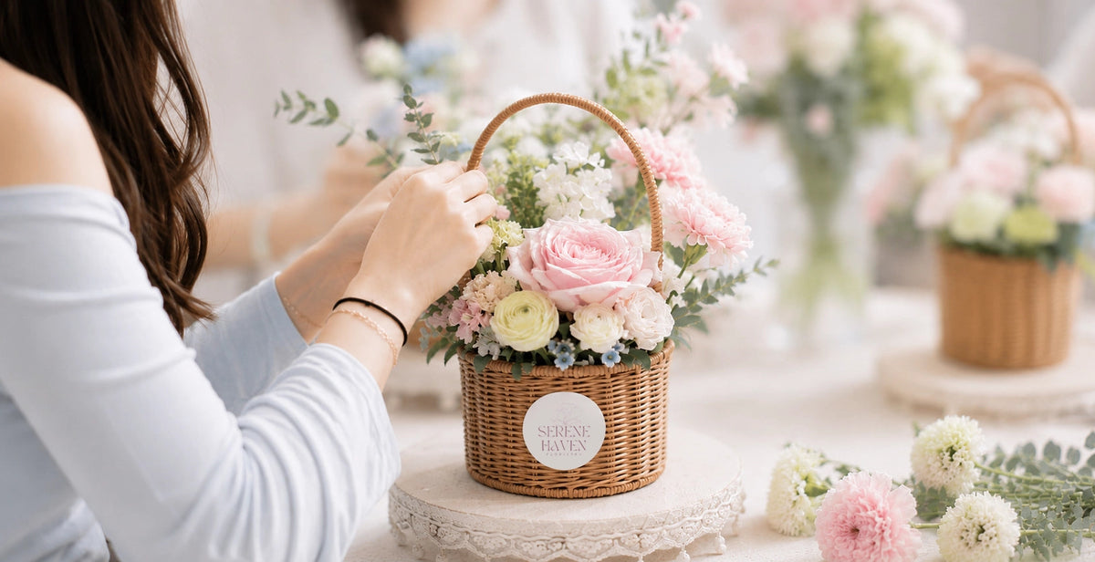 Flower Arrangement Workshop｜導師示範手作花籃，體驗 Serene Haven 花藝工作坊