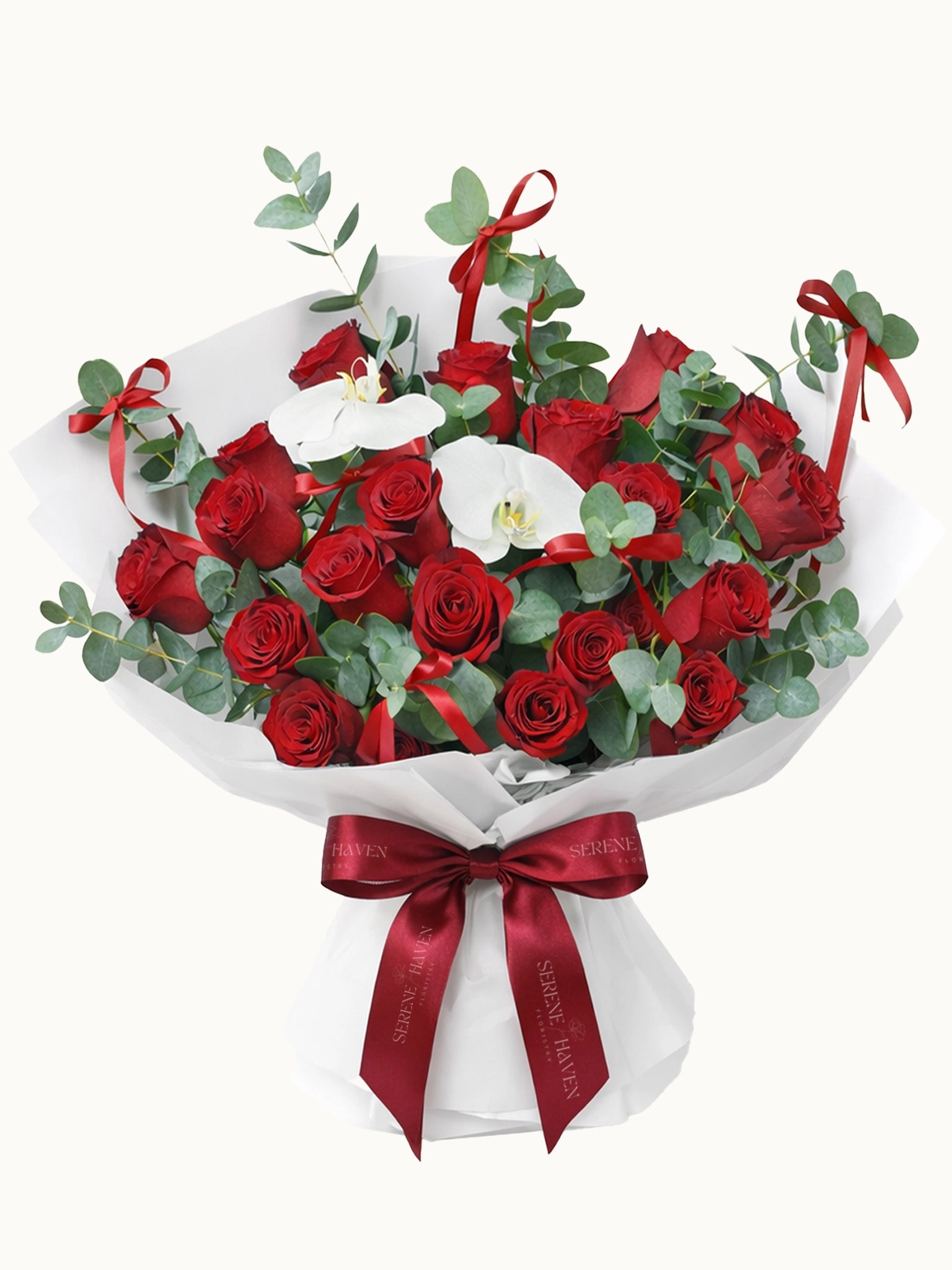 Serene Haven - Forever Yours 紅玫瑰花束配純白蘭花 展現 Pure Love 高雅氣質