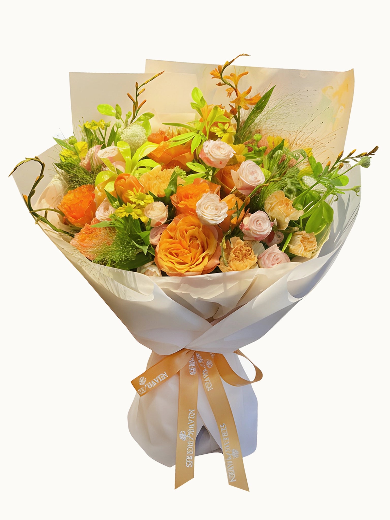 Glow & Grace 鮮花花束｜Golden Roses、Peach Seasonal Flowers Bouquet｜Serene Haven Floristry