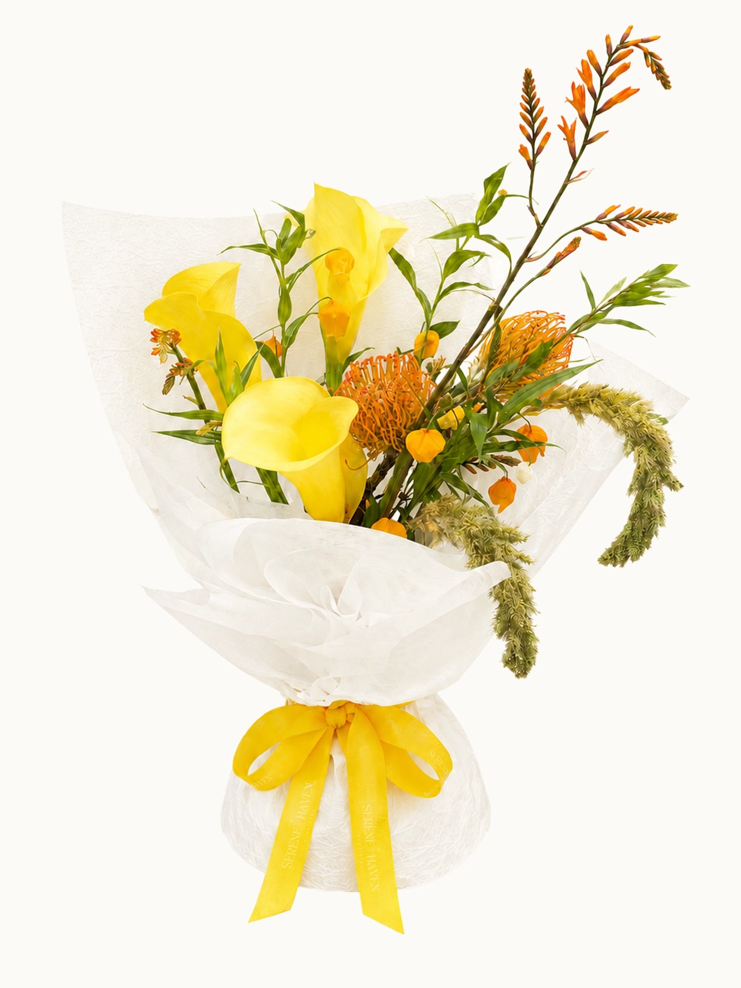 Golden Glow 花束｜Yellow Calla Lily、Protea 及 seasonal flowers 鮮花花束，溫暖活力，適合生日、祝賀及送禮