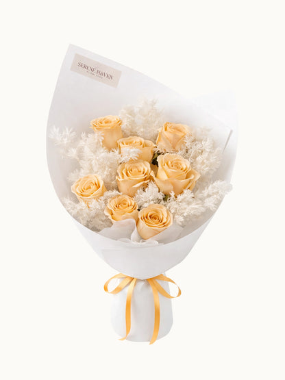 In a Heartbeat champagne rose bouquet，優雅香檳金玫瑰鮮花花束