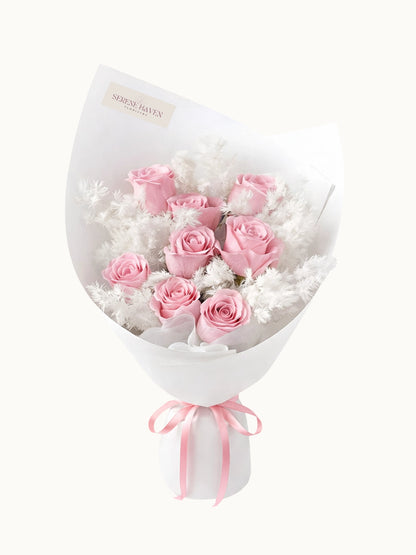 In a Heartbeat pink rose bouquet，浪漫粉紅色玫瑰鮮花