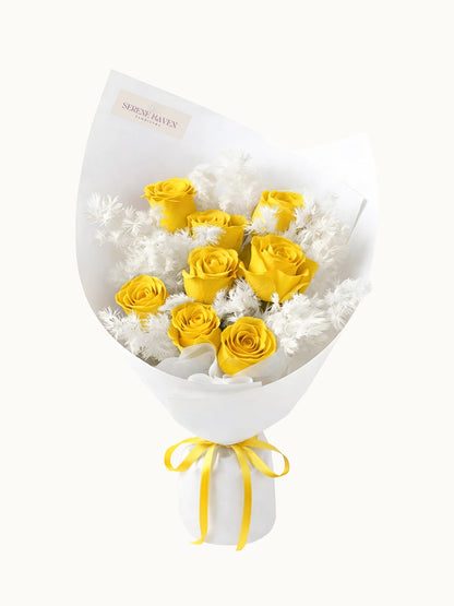 In a Heartbeat yellow rose bouquet，明亮黃色玫瑰鮮花禮物