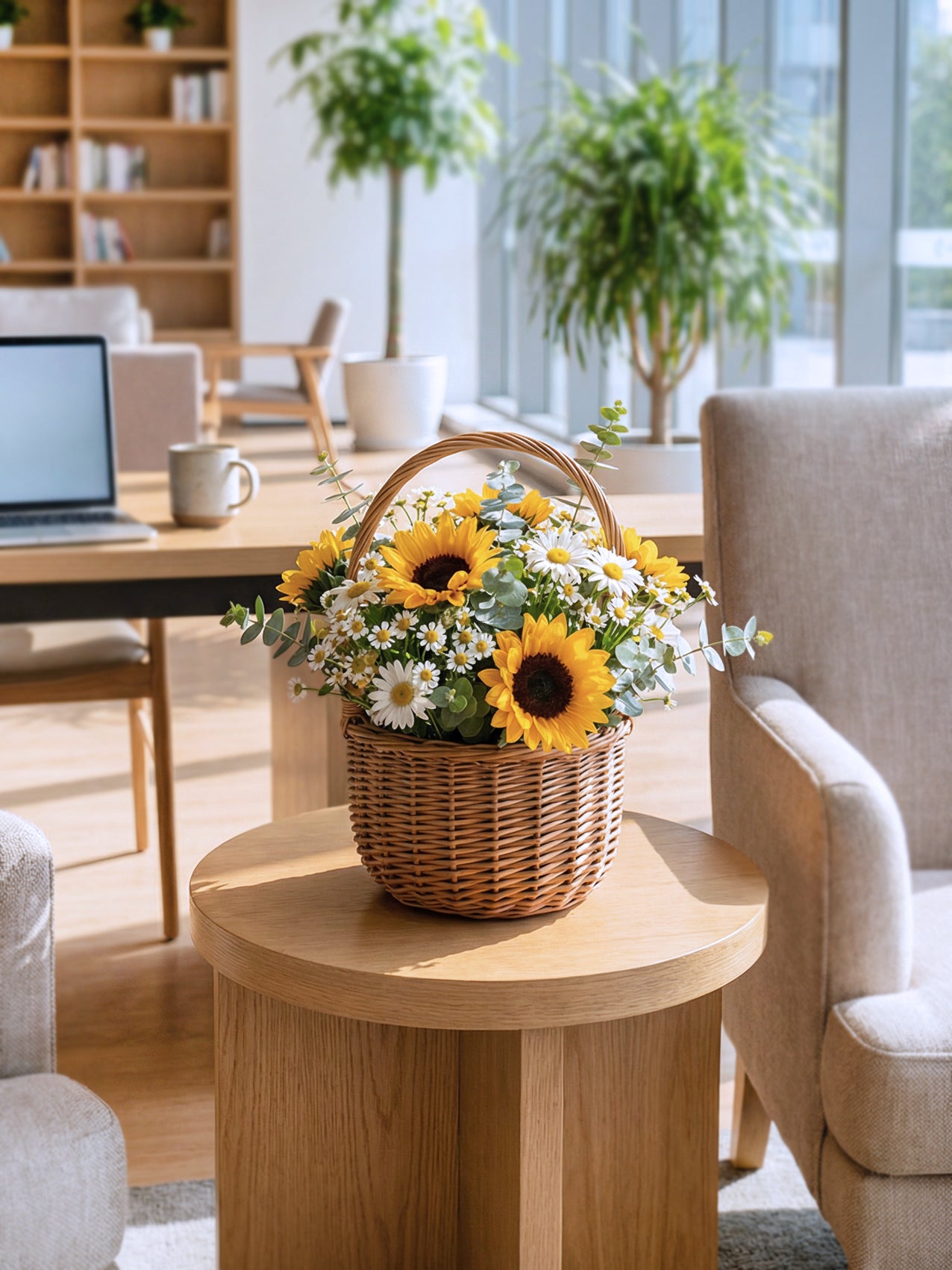 Fresh sunflower floral basket for home and interior decoration｜室內空間及家居花藝裝飾花籃