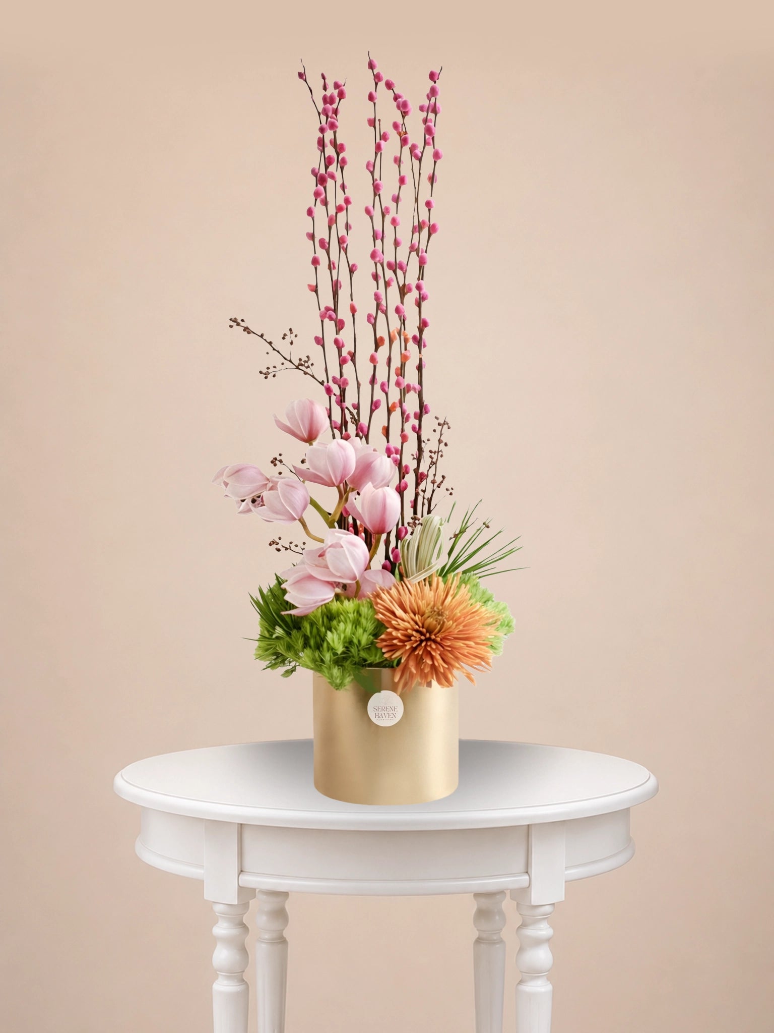 Jade Serenity Vase 粉綠賀年花藝｜Elegant festive vase arrangement