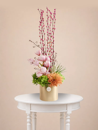Jade Serenity Vase 粉綠賀年花藝｜Elegant festive vase arrangement