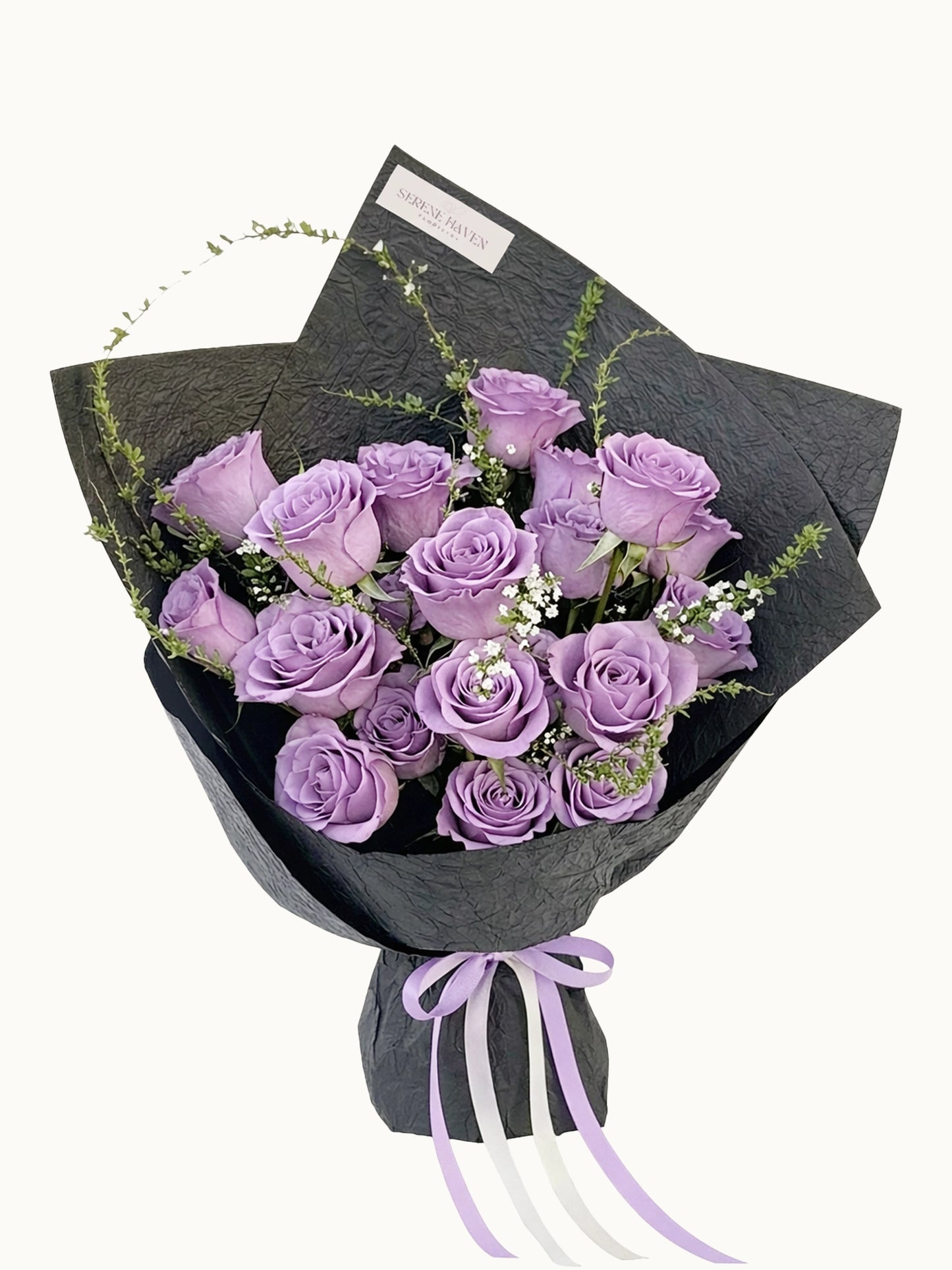 Love Story 紫玫瑰配時令襯花鮮花花束，fresh purple rose bouquet