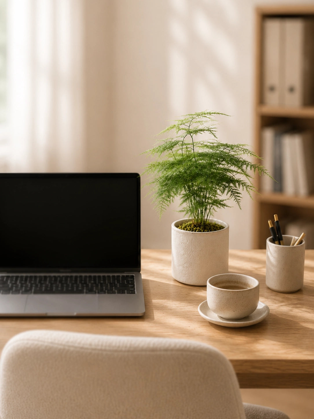 文竹 Asparagus Fern 擺放於 Study Desk，營造平靜舒適 workspace