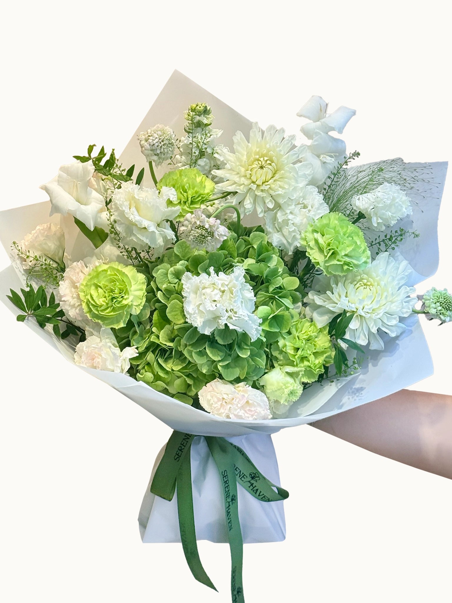 Morning Dew 花束細節｜Green & White Flowers｜Fresh Bouquet