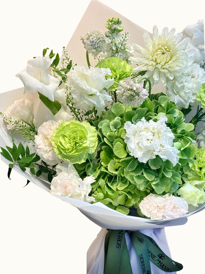 Morning Dew bouquet detail｜Seasonal Green Flowers｜Serene Haven Floristry