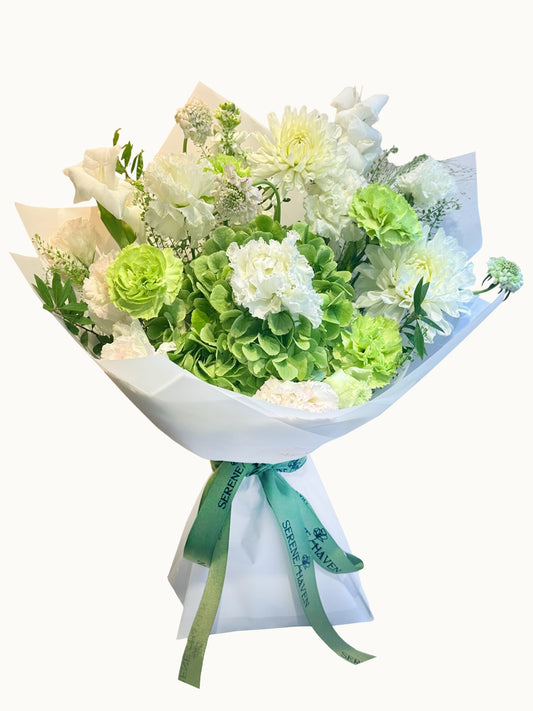 Morning Dew 鮮花花束｜Green & White Seasonal Flowers Bouquet｜Serene Haven Floristry