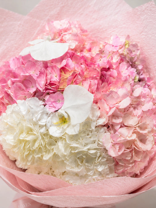 Serene Haven - Ocean Whisper Pink Bouquet 粉嫩繡球花配高白蘭花 母親節週年紀念首選
