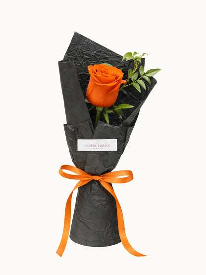 One & Only 親切歡樂橙玫瑰 single rose bouquet，orange rose gift
