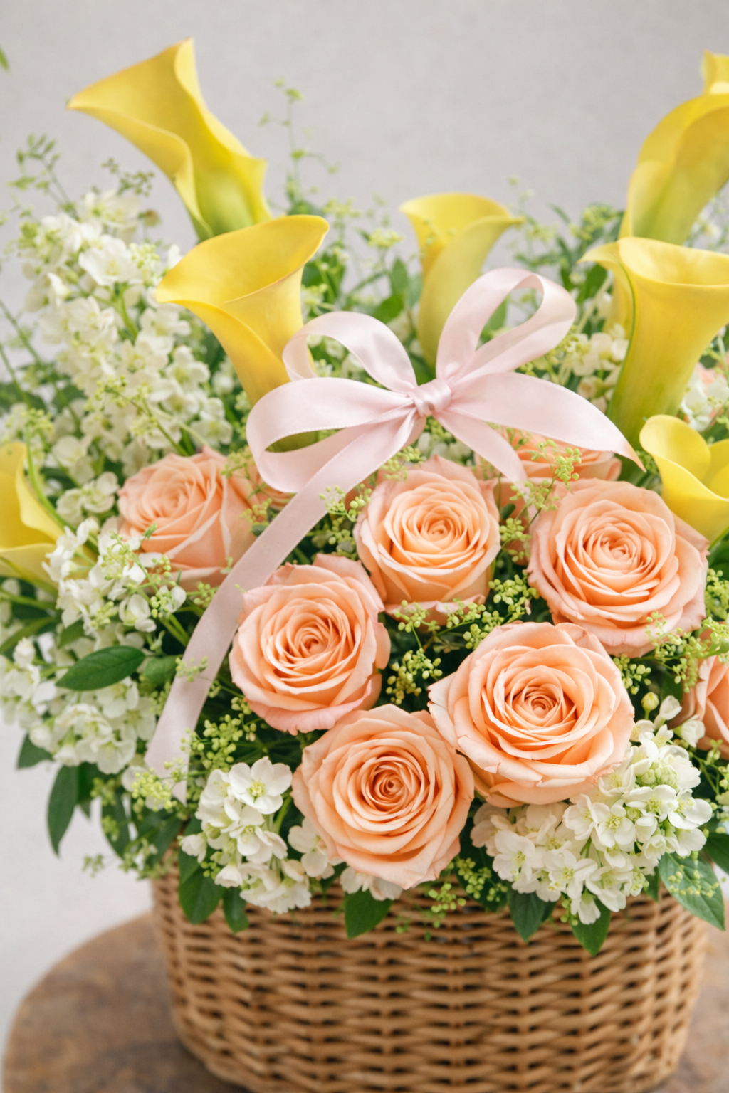 花材細節 Close-up｜Seasonal peach blooms & greenery
