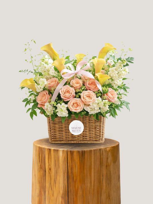 Peach Dawn Basket 花籃｜Peach roses & elegant floral basket