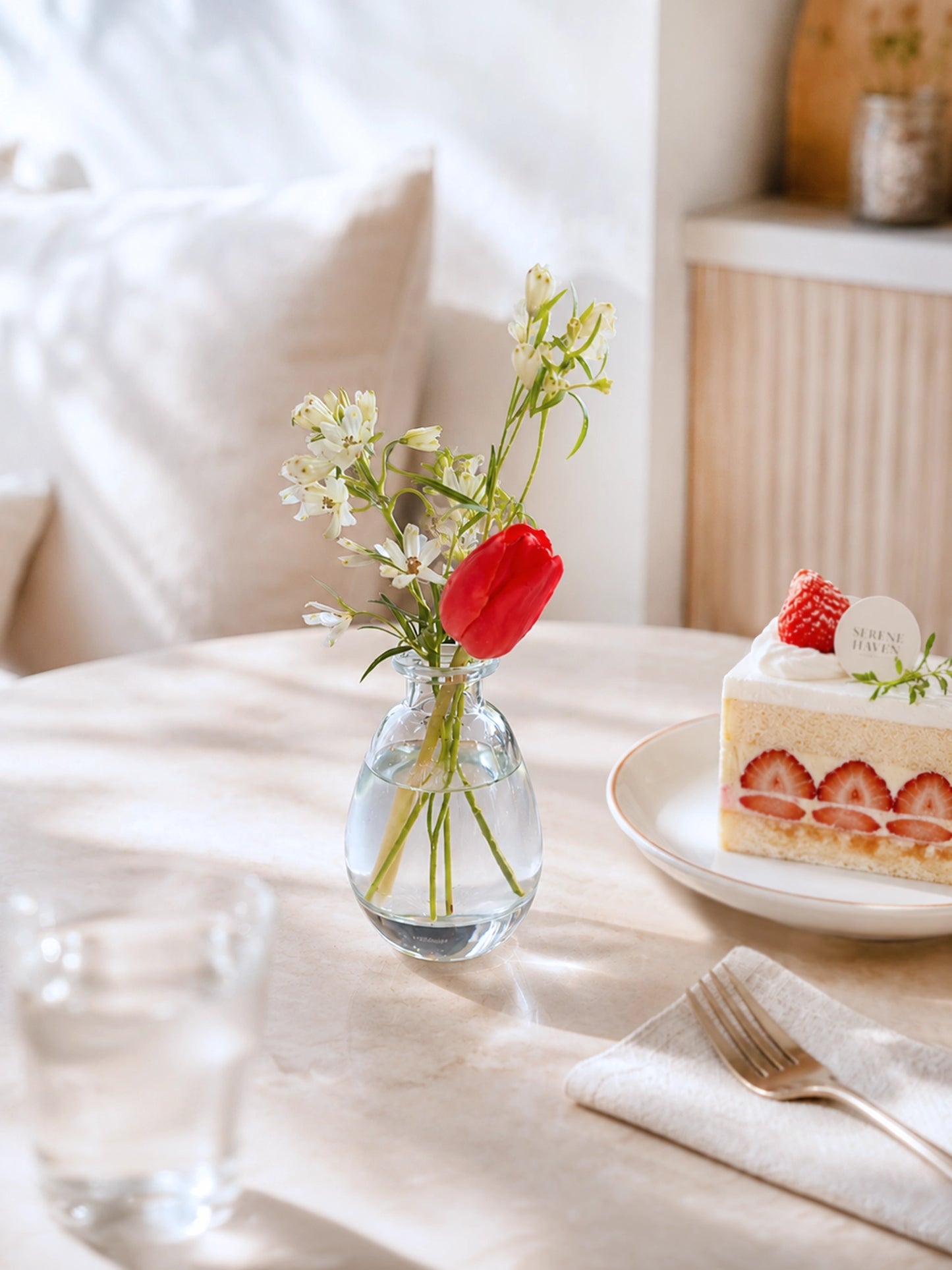 Serene Haven Petite Rouge 桌花配甜品咖啡廳。Petite Rouge tablescape styling with dessert cafe.