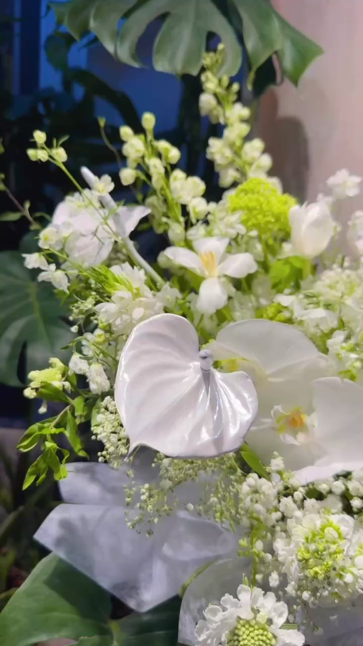 Serene Haven 西營盤花店 - Chapter of Eternity flower box 奢華圓形盒子花純白蝴蝶蘭與白掌短片展示