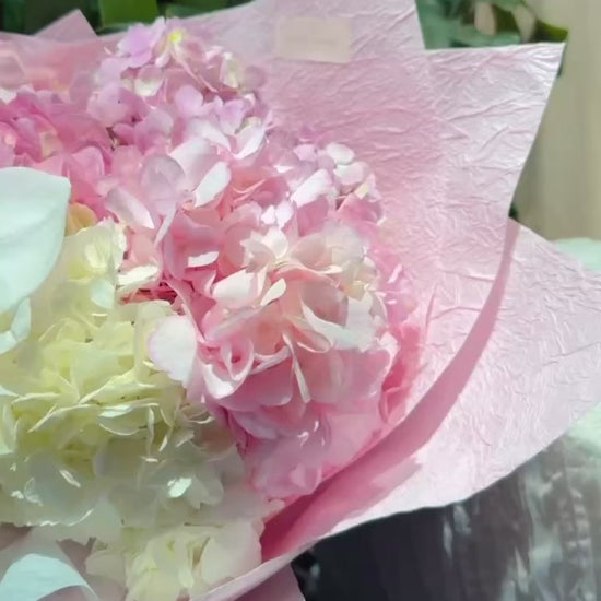 Serene Haven - Ocean Whisper Best Seller Bouquet 粉色款繡球蘭花束動態展示